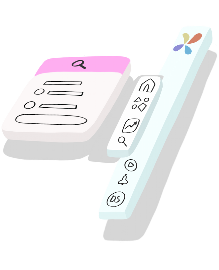 An artist's illustration of a vertical navigation and search panel used in the Pasela web application.